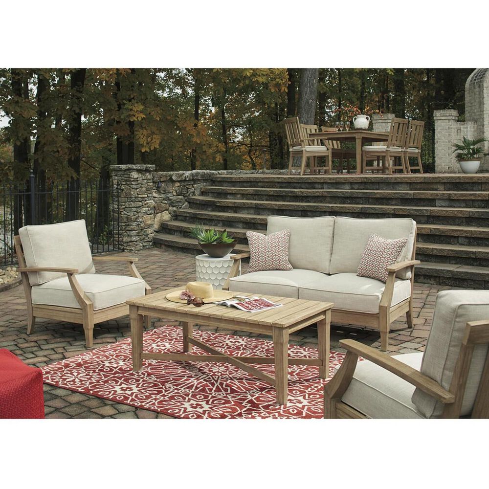 Ashley Clare View Loveseat with Beige Cushion in Antique Teak, , large