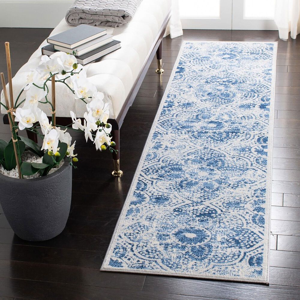 Safavieh Martha Stewart Floral 2&#39; x 12&#39; Cream and Blue Runner, , large