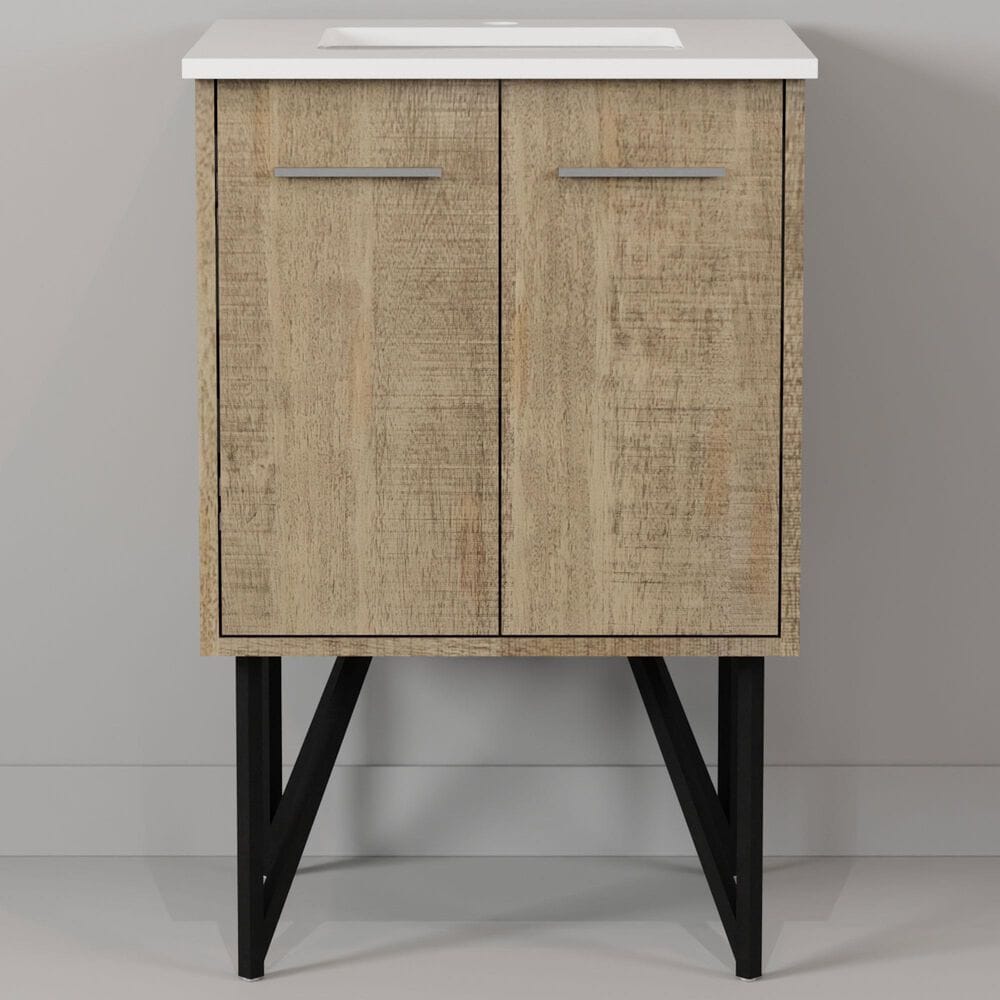 Lexora Home Lancy 24&quot; Single Bathroom Vanity in Rustic Acacia with 2 cm White Quartz Top and Rectangular Sink, , large