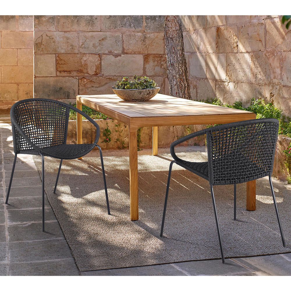 Blue River Snack Outdoor Dining Chair with Rope Seat in Black (Set of 2), , large