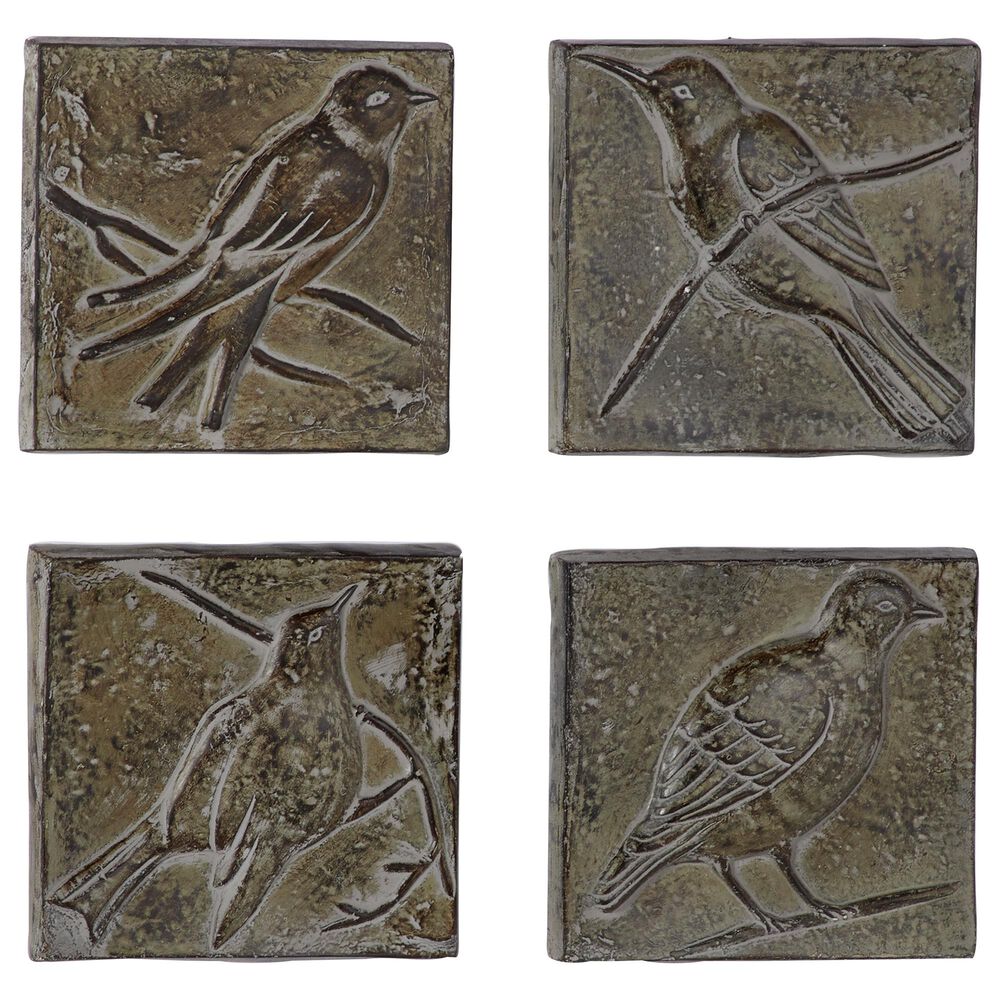 Maple and Jade Rustic Ceramic Wall Decor in Brown (Set of 4), , large