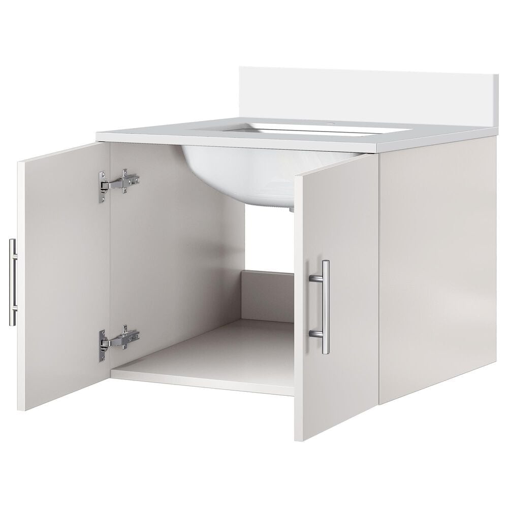 Lexora Home Geneva 24&quot; Single Bathroom Vanity in Glossy White with 2 cm White Quartz Top and Rectangular Sink, , large