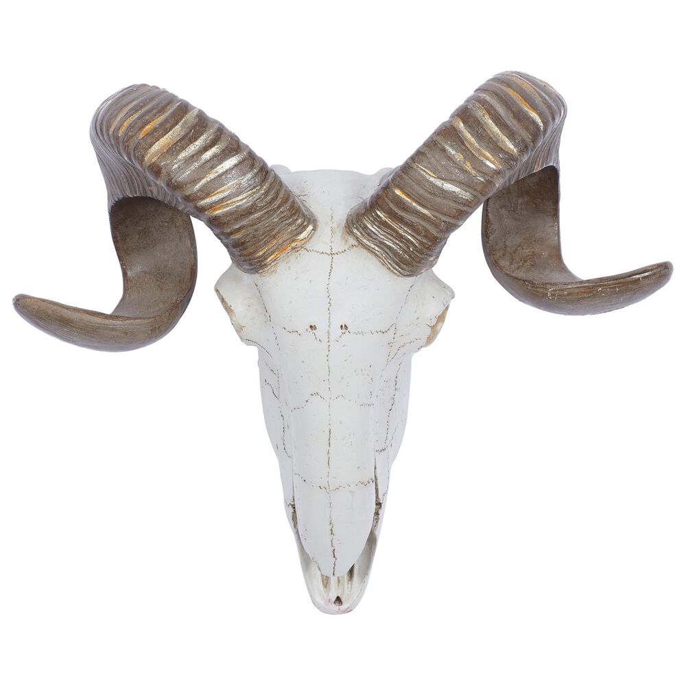 Maple and Jade 12" x 14" Farmhouse Sheep Skull Wall Decor in White and Bronze, , large