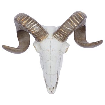 Maple and Jade 12" x 14" Farmhouse Sheep Skull Wall Decor in White and Bronze, , large