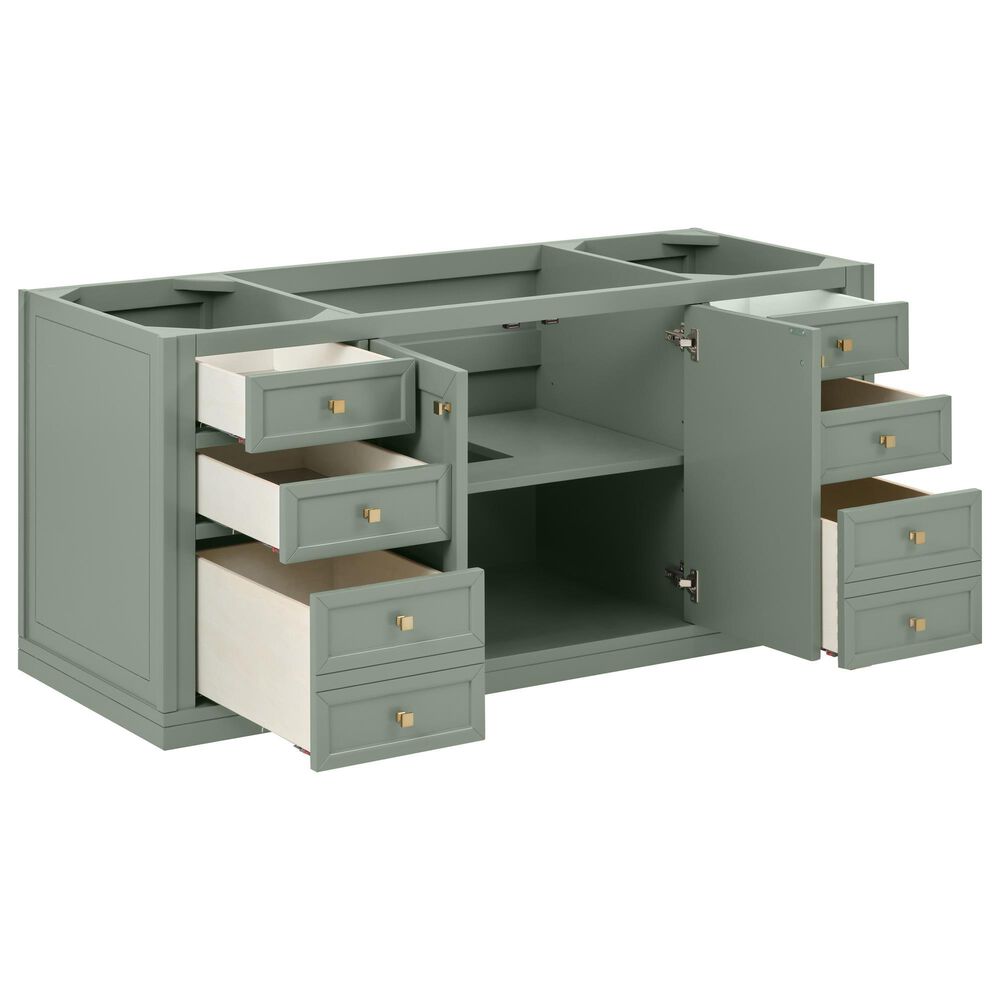 James Martin Vanities Chicago 60" Single Bathroom Vanity in Smokey Celadon with 3 cm Eternal Jasmine Pearl Quartz Top, Rectangular Sink and FreePower Wireless Charger, , large