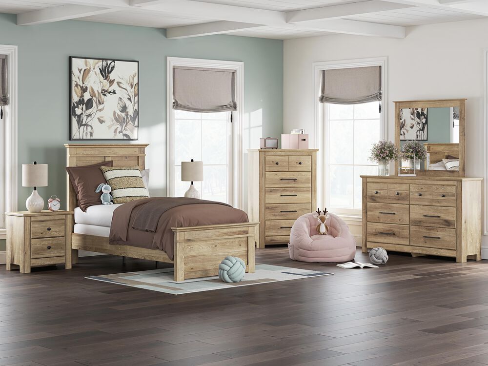 Ashley Makidern 4-Piece Twin Panel Bedroom Set in Natural Brown, , large