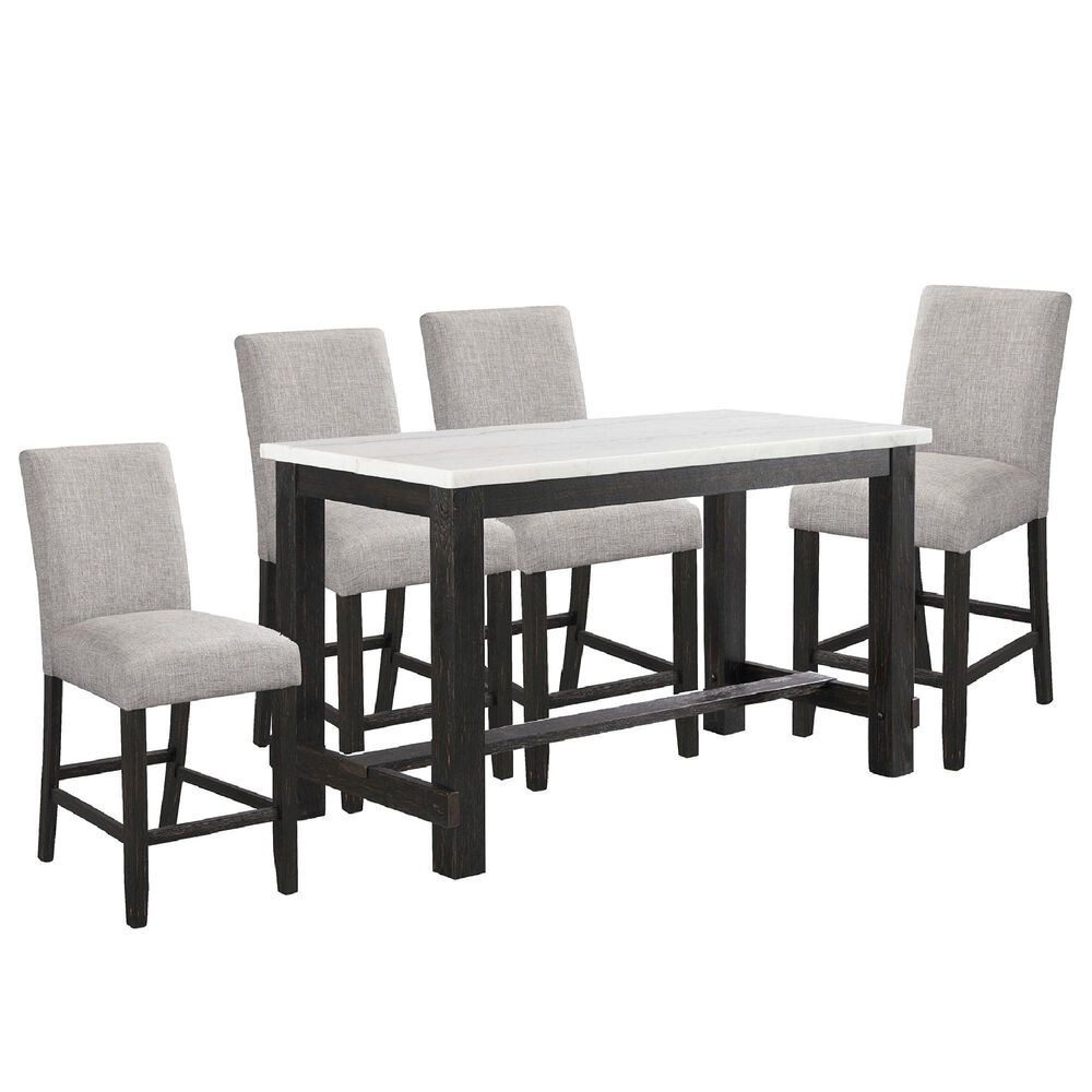 Signature Design by Ashley Jeanette 5 Piece Counter Height Dining Set in Dark Brown and White, , large