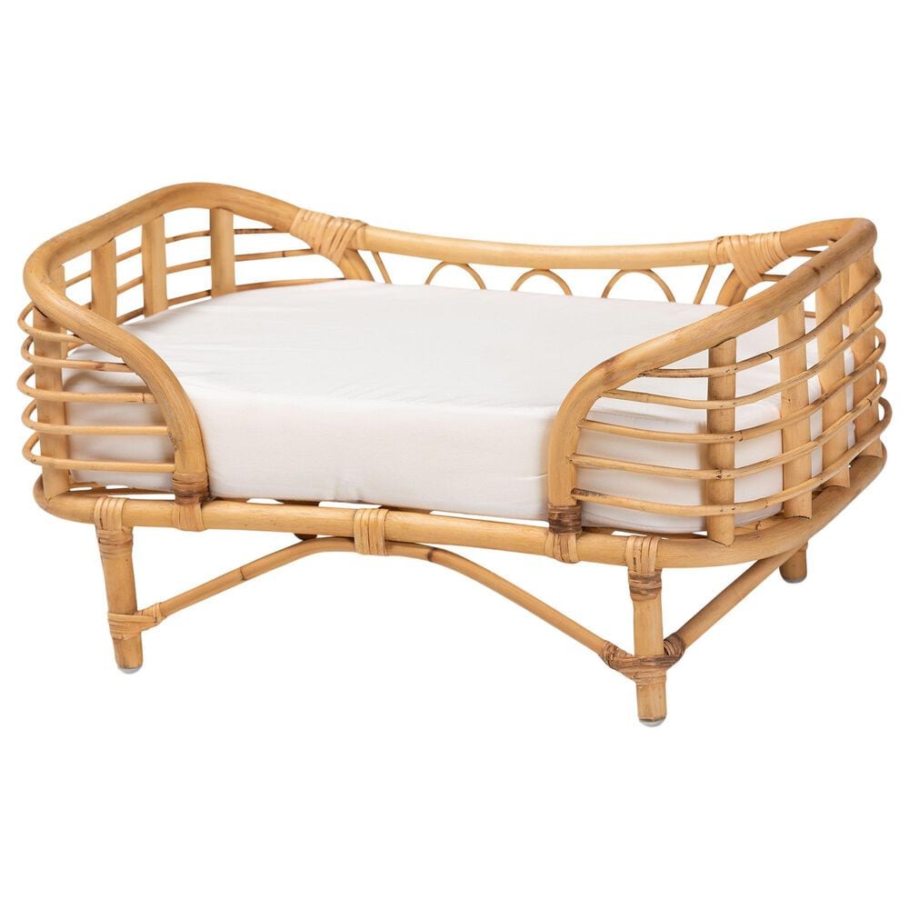 Baxton Studio Malino Rattan Pet Bed with Cushion in Natural Brown, , large