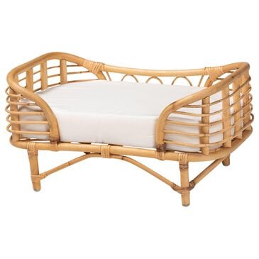 Baxton Studio Malino Rattan Pet Bed with Cushion in Natural Brown, , large