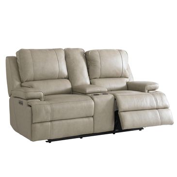 Bassett Parker Power Console Loveseat with Headrest and Lumbar in Flax, , large
