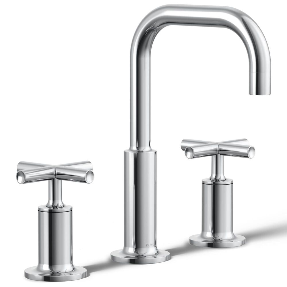 Kohler Purist Widespread Bathroom Sink Faucet with Cross Handles and High Gooseneck Spout in Polished Chrome, , large