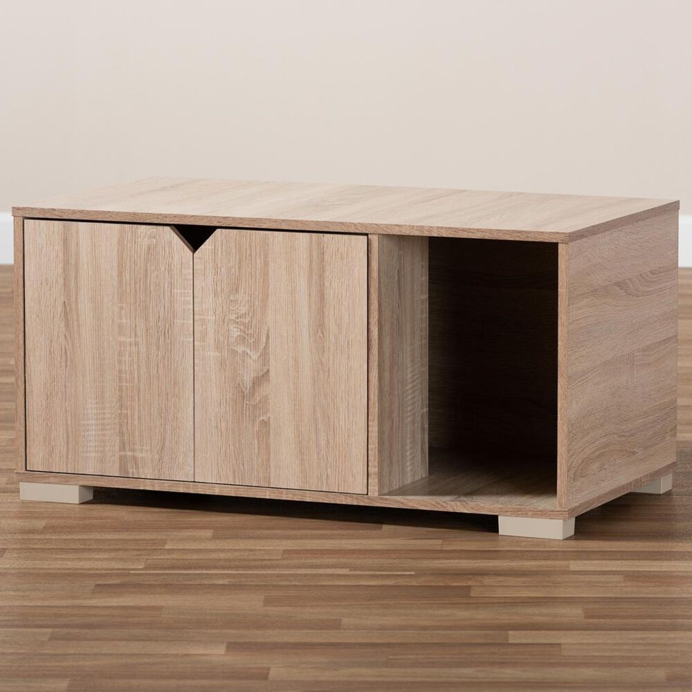 Baxton Studio Jasper 2-Door Litter Box Cover House in Oak, , large