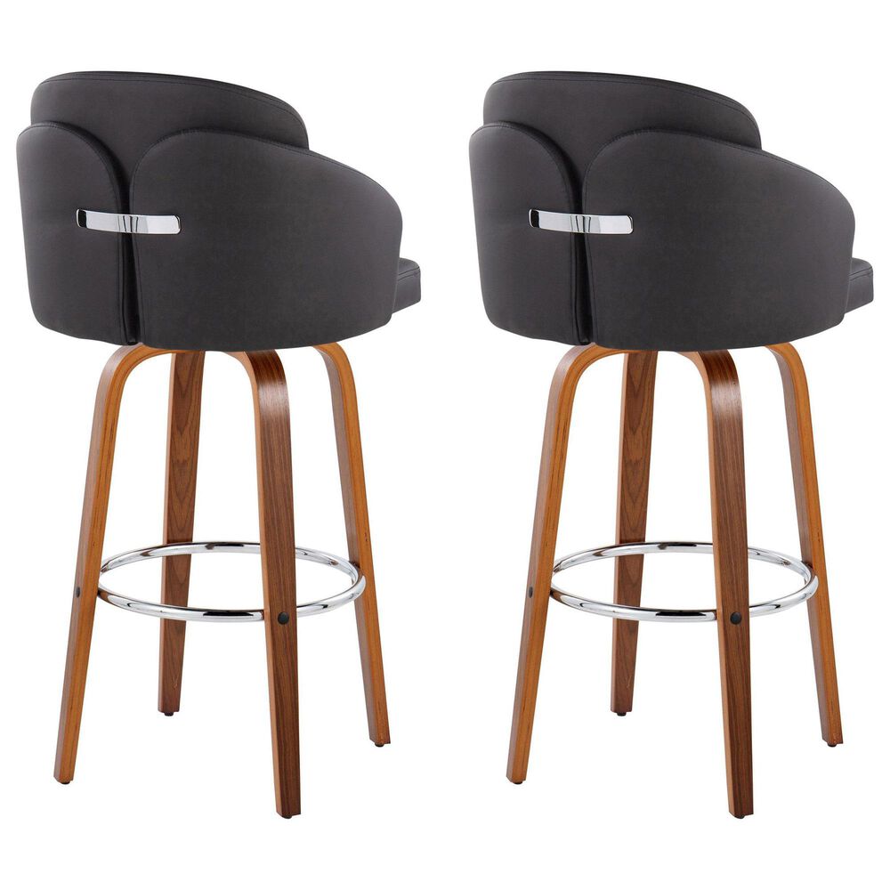LumiSource Dahlia Swivel Bar Stool with Black Upholstery in Walnut and Chrome (Set of 2), , large