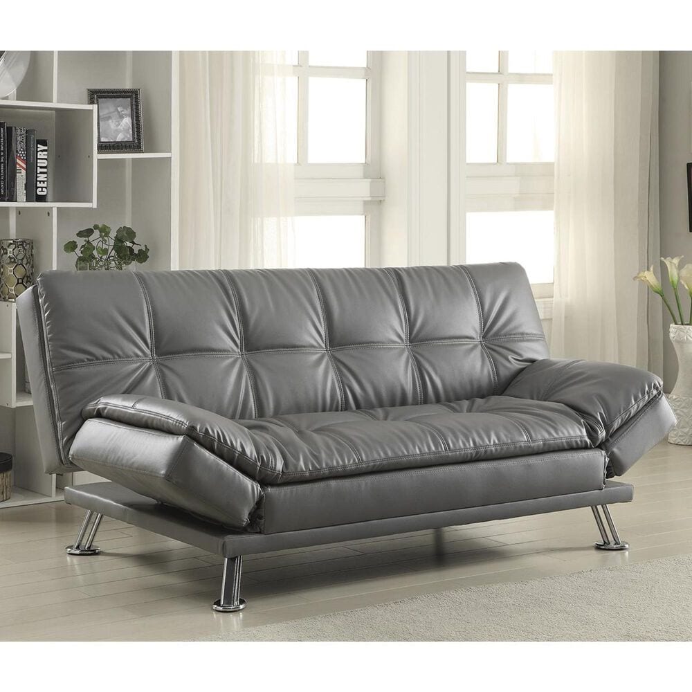 Pacific Landing Dilleston Convertible Sofa with Silver Leg in Dark Grey, , large