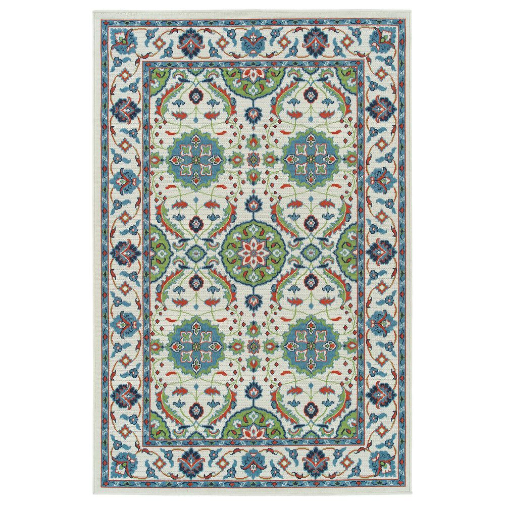 Kaleen Rugs Sunice SUN11-01 2"2" x 8" Ivory, Light Blue, Lime Green, Tangerine and Navy Runner, , large