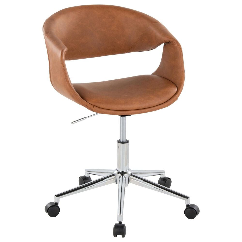 LumiSource Curvo Swivel Task Chair with Camel Faux Leather Cushion in Chrome, , large