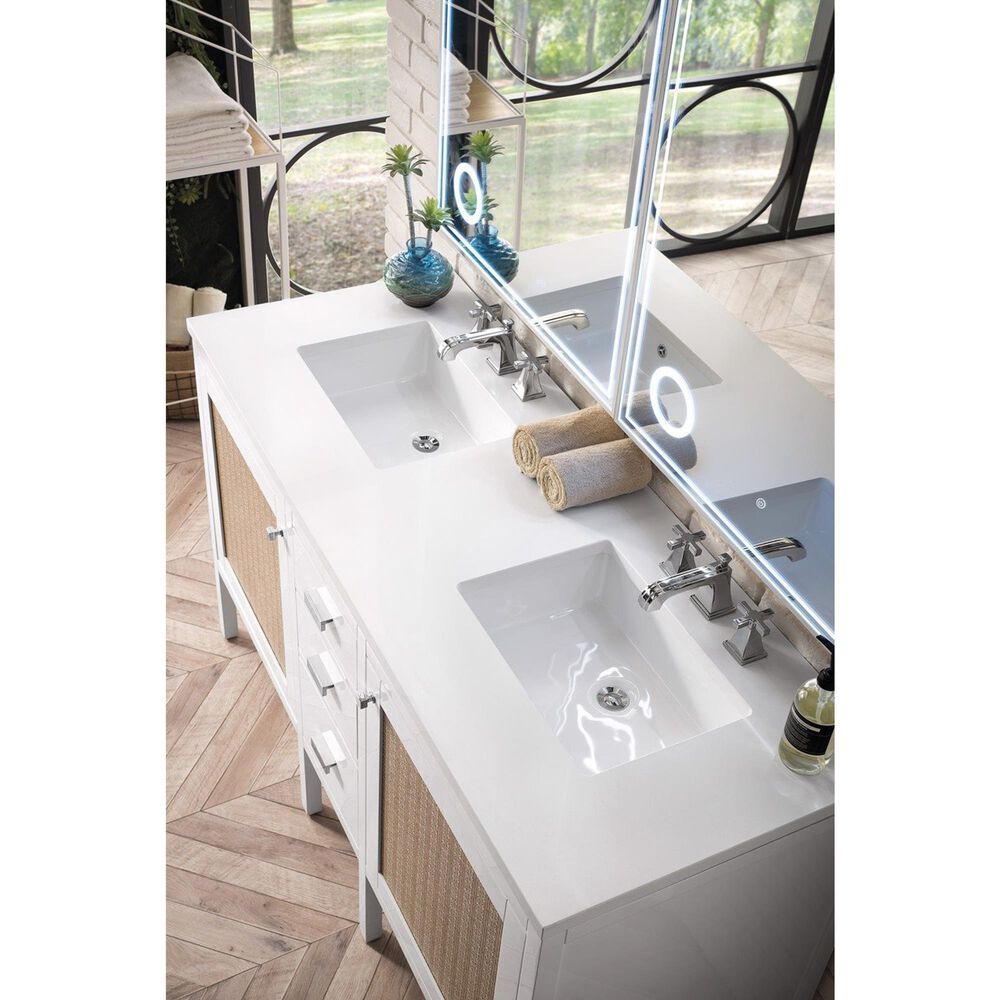 James Martin Vanities Addison 60" Double Bathroom Vanity in Glossy White with 3 cm White Zeus Quartz Top and Rectangular Sinks, , large