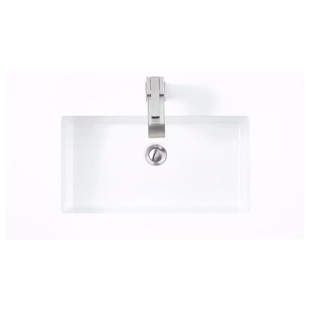James Martin Vanities Boston 31.5&quot; Single Wall Brackets in Brushed Nickel with 3 cm White Glossy Resin Top and Rectangular Sink, , large