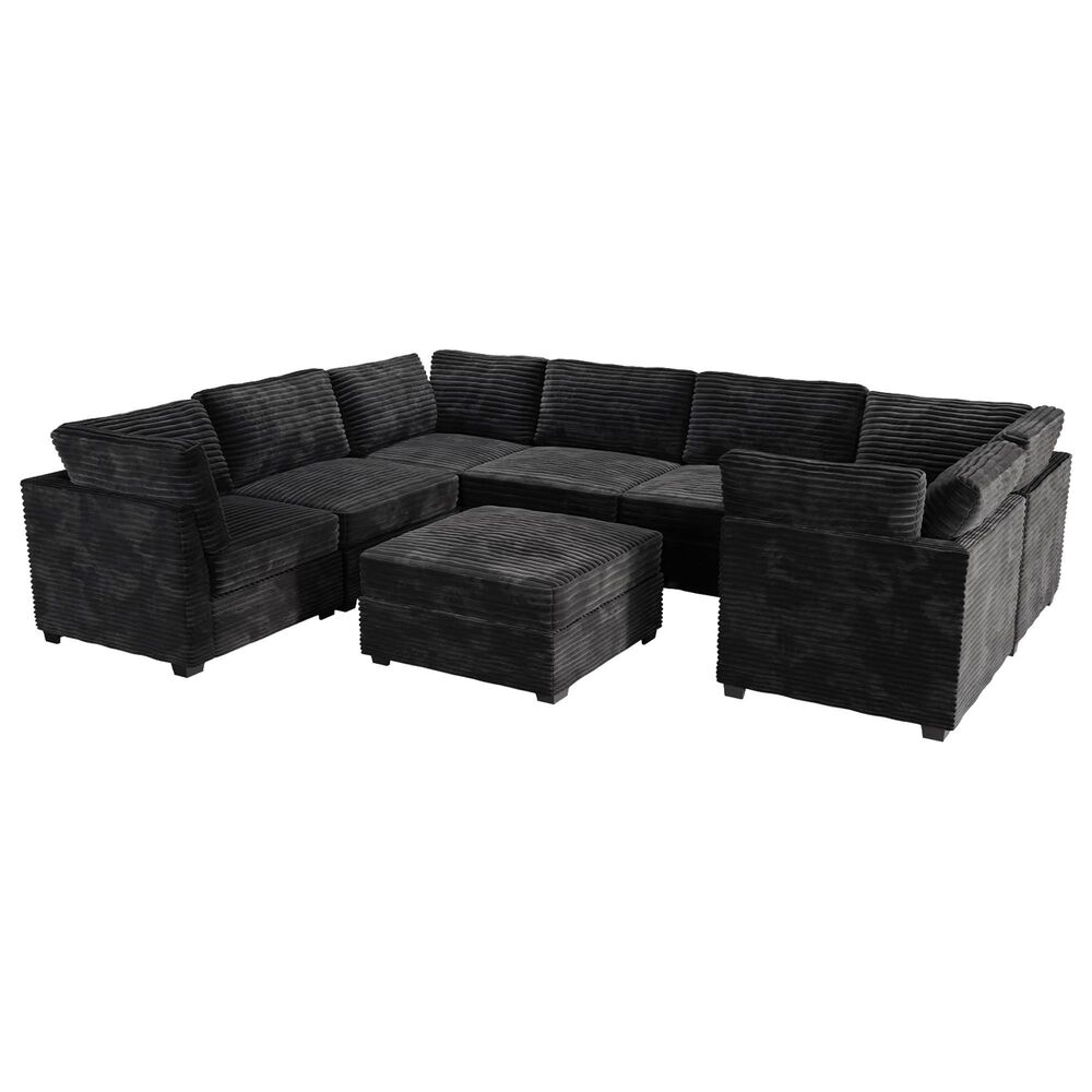 HOMLUX 8-Piece Mod U-Sectional with Chaise in Black, , large