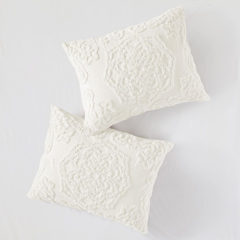 Hampton Park Laetitia 3-Piece Full/Queen Tufted Cotton Chenille Medallion Comforter Set in Off-White, , large