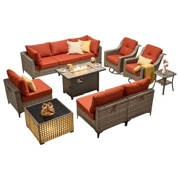 HOMLUX 11-Piece Patio Conversation Set with LED Coffee Table in Orange Red, , large