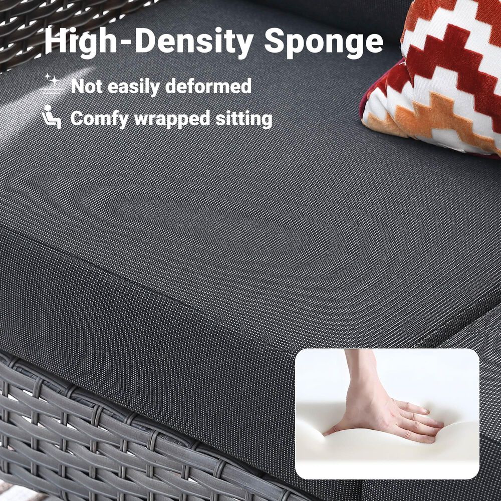 HOMLUX 4-Piece Patio Conversation Set with Grey Wicker in Black, , large