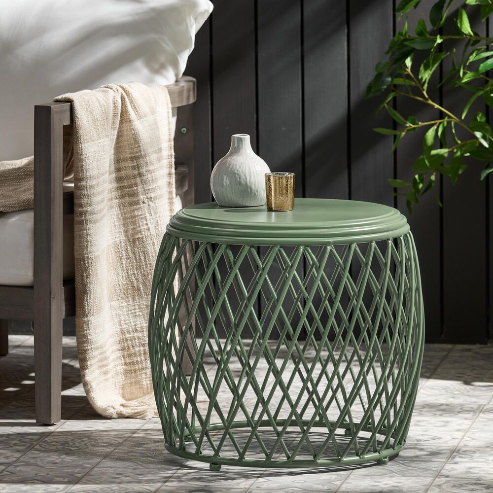 Hearth and Haven Alamera Outdoor Metal Lattice Side Table in Green, , large
