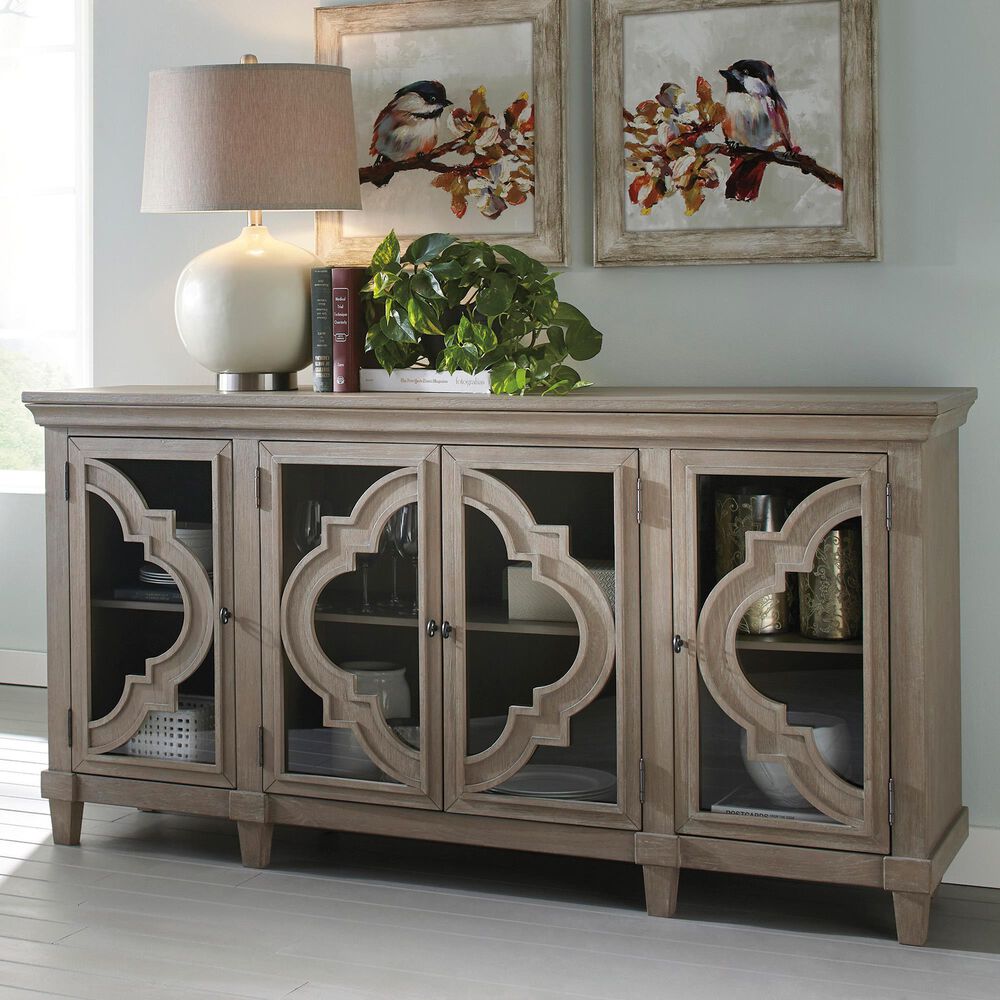 Ashley Fossil Ridge 4-Door Quatrefoil Credenza in Distressed Gray, , large