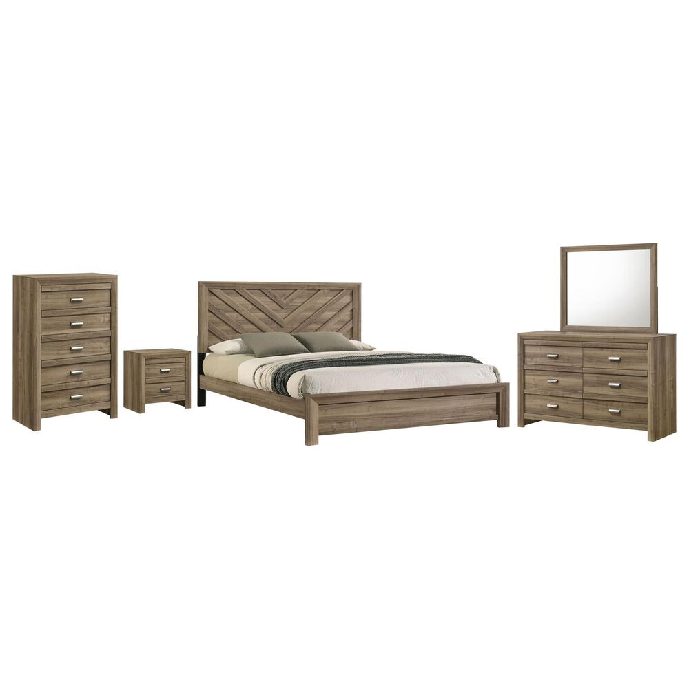 Crown Mark Valor 5-Piece Queen Bedroom Set in Light Brown, , large