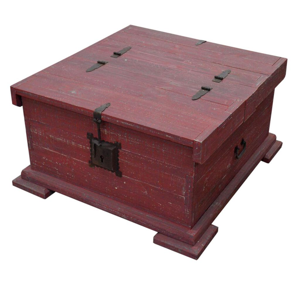 Santa Fe Rustic Storage Coffee Table in Red-Grey, , large