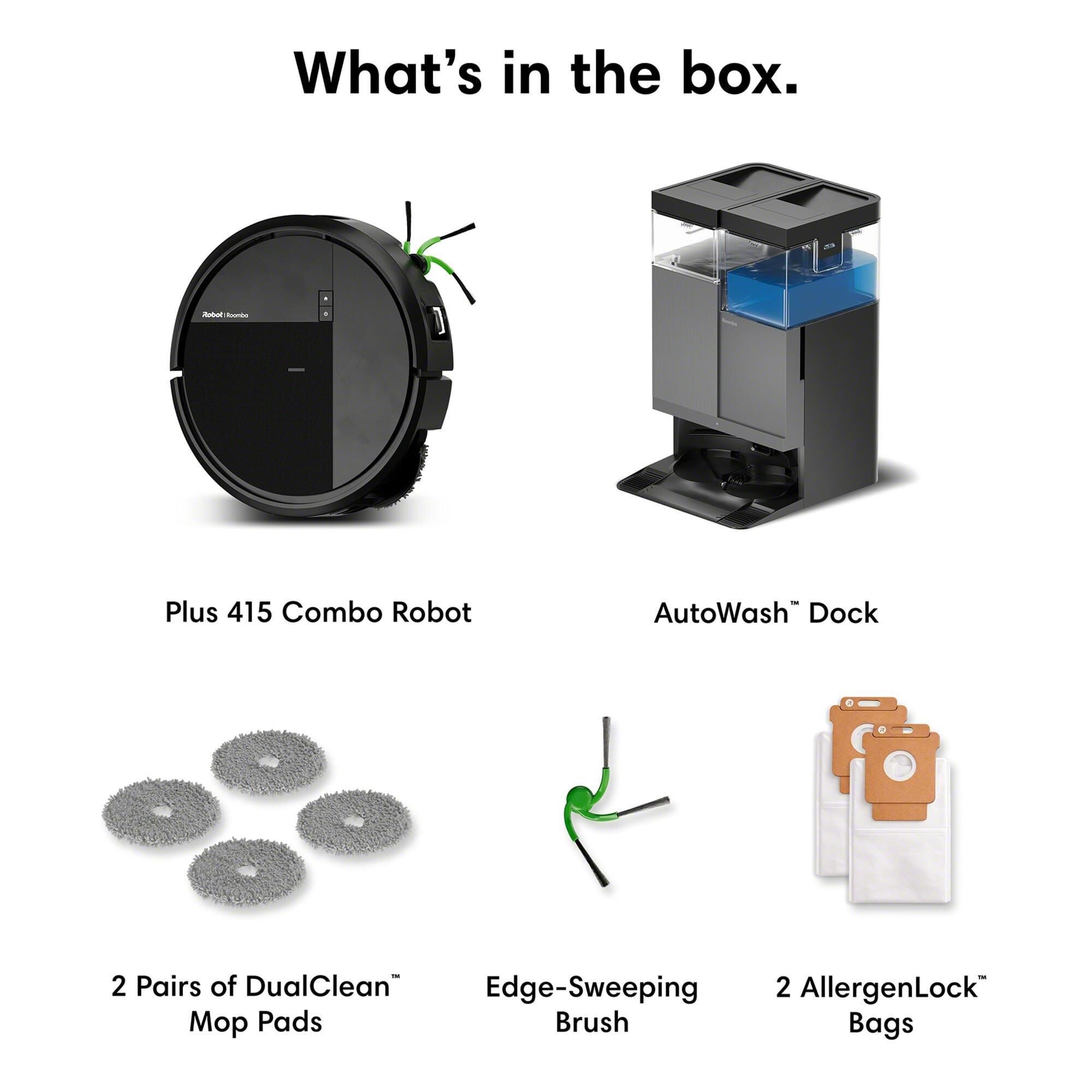 iRobot Roomba Plus 415 Combo Robot and AutoWash Dock in Black