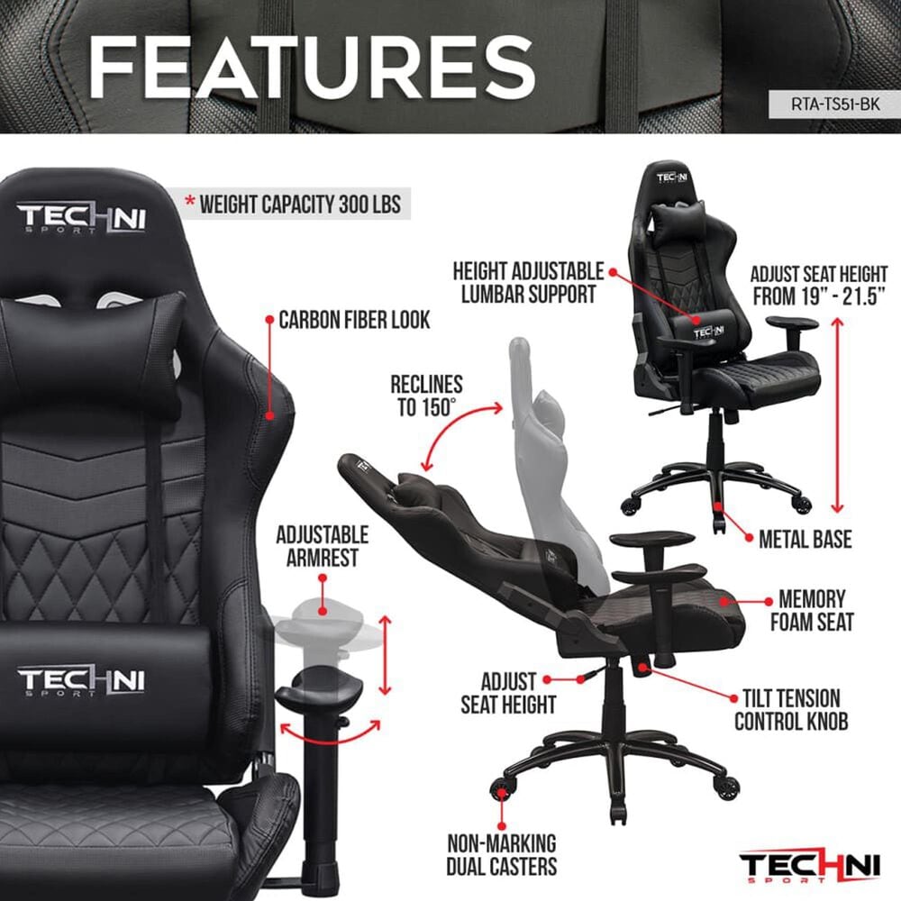 Techni Sport GG Gaming Chair in Black, , large