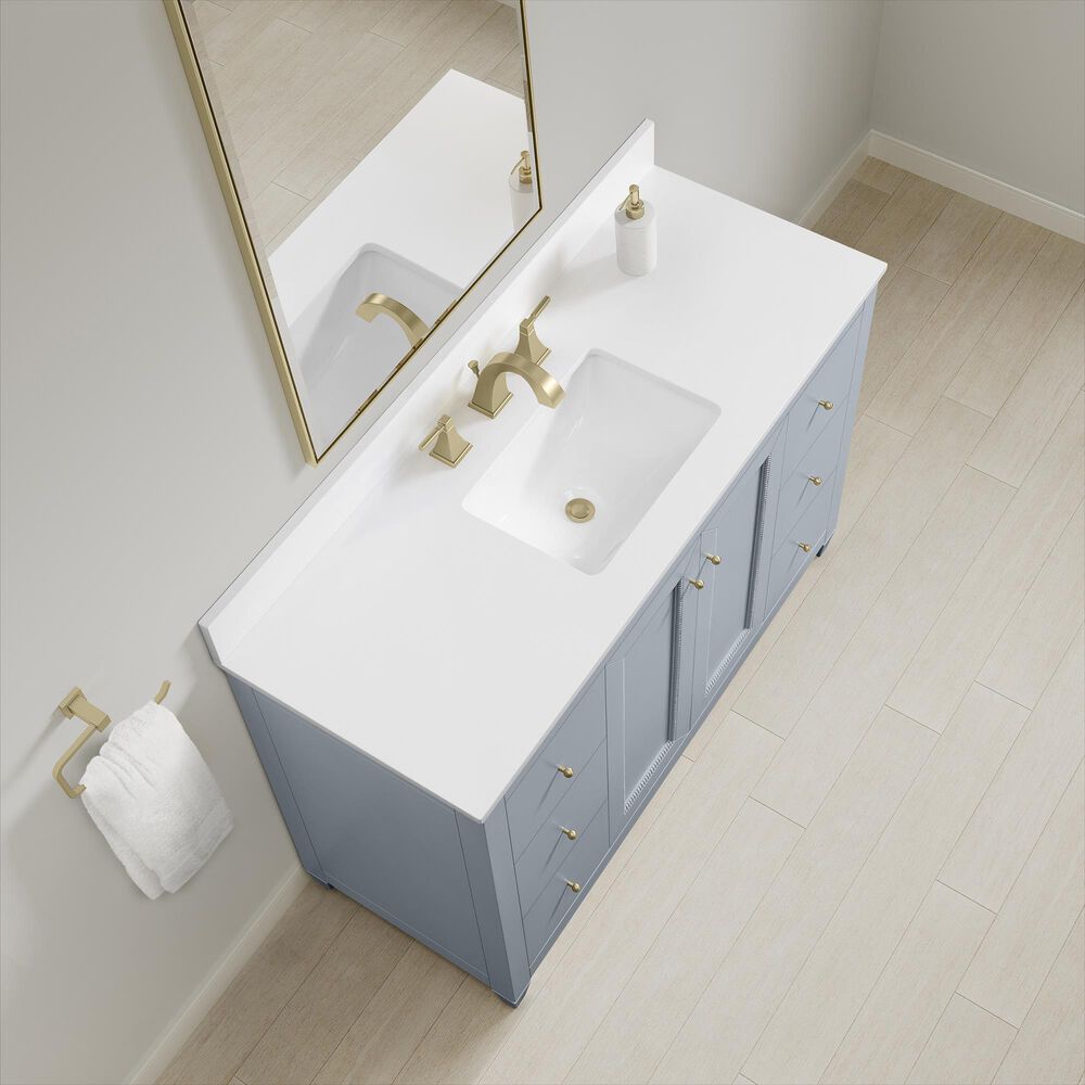 37B Claudine 48" Single Bathroom Vanity in Soft Blue with Glossy White Composite Stone Top and Backsplash, , large