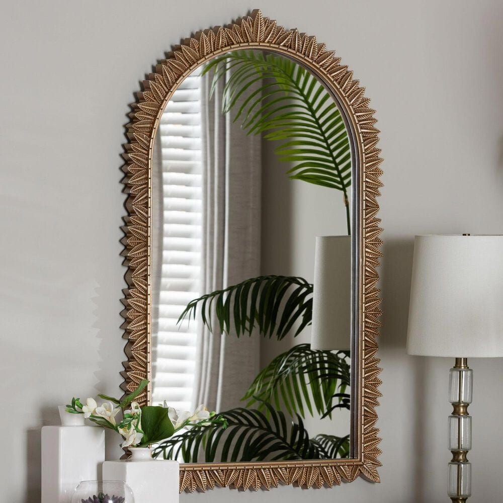 Baxton Studio Caitlin Arch Accent Wall Mirror in Antique Gold, , large