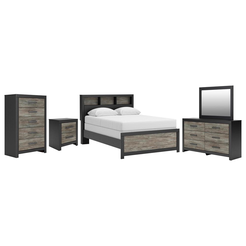 Ashley Broachmyn 5 Piece Full Bookcase Bed Set in Black and Gray, , large