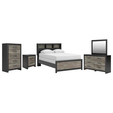 Ashley Broachmyn 5 Piece Full Bookcase Bed Set in Black and Gray, , large