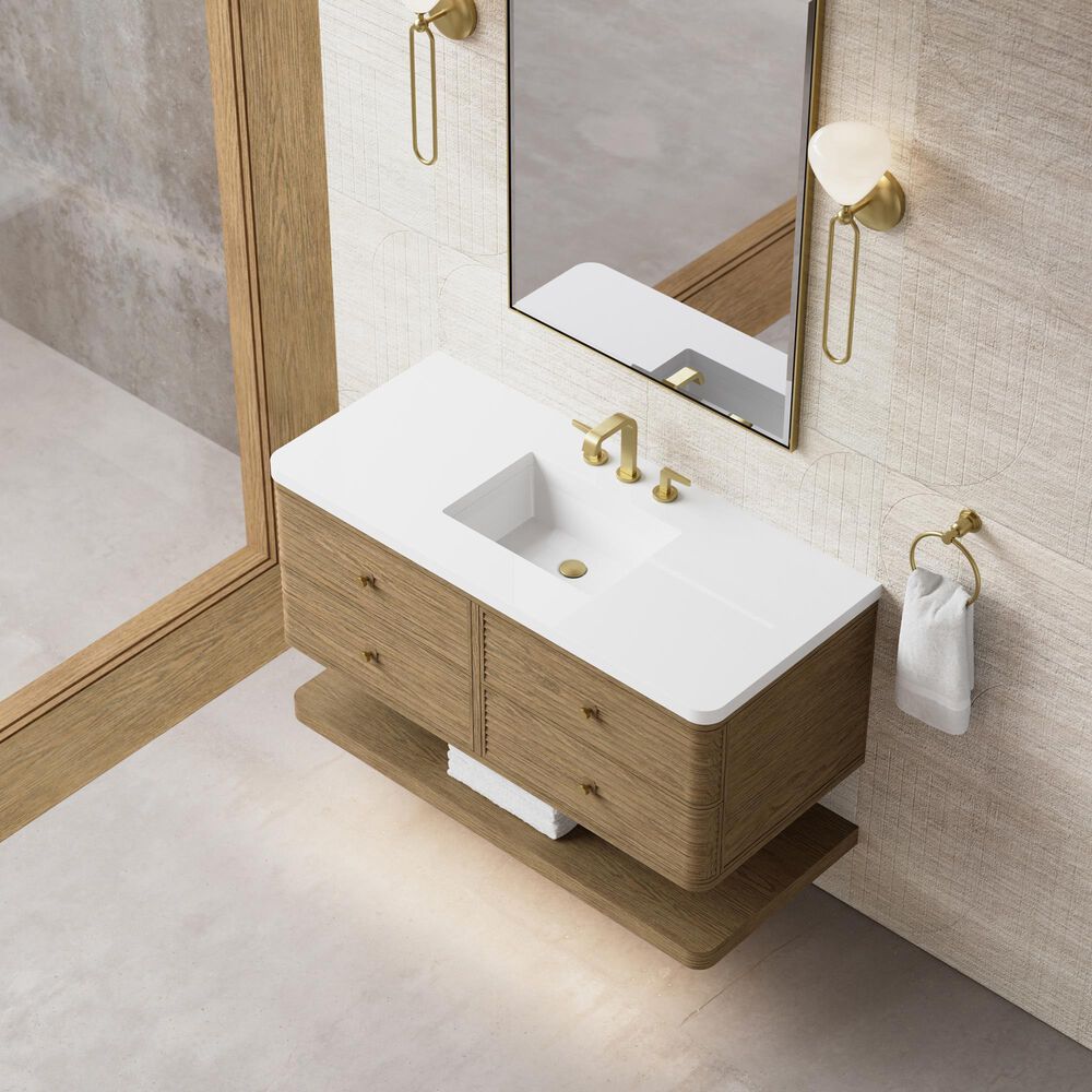 James Martin Allamari 48" Single Bathroom Vanity in Dune Mist with 3 cm White Zeus Silestone Top and Rectangular Sink, , large