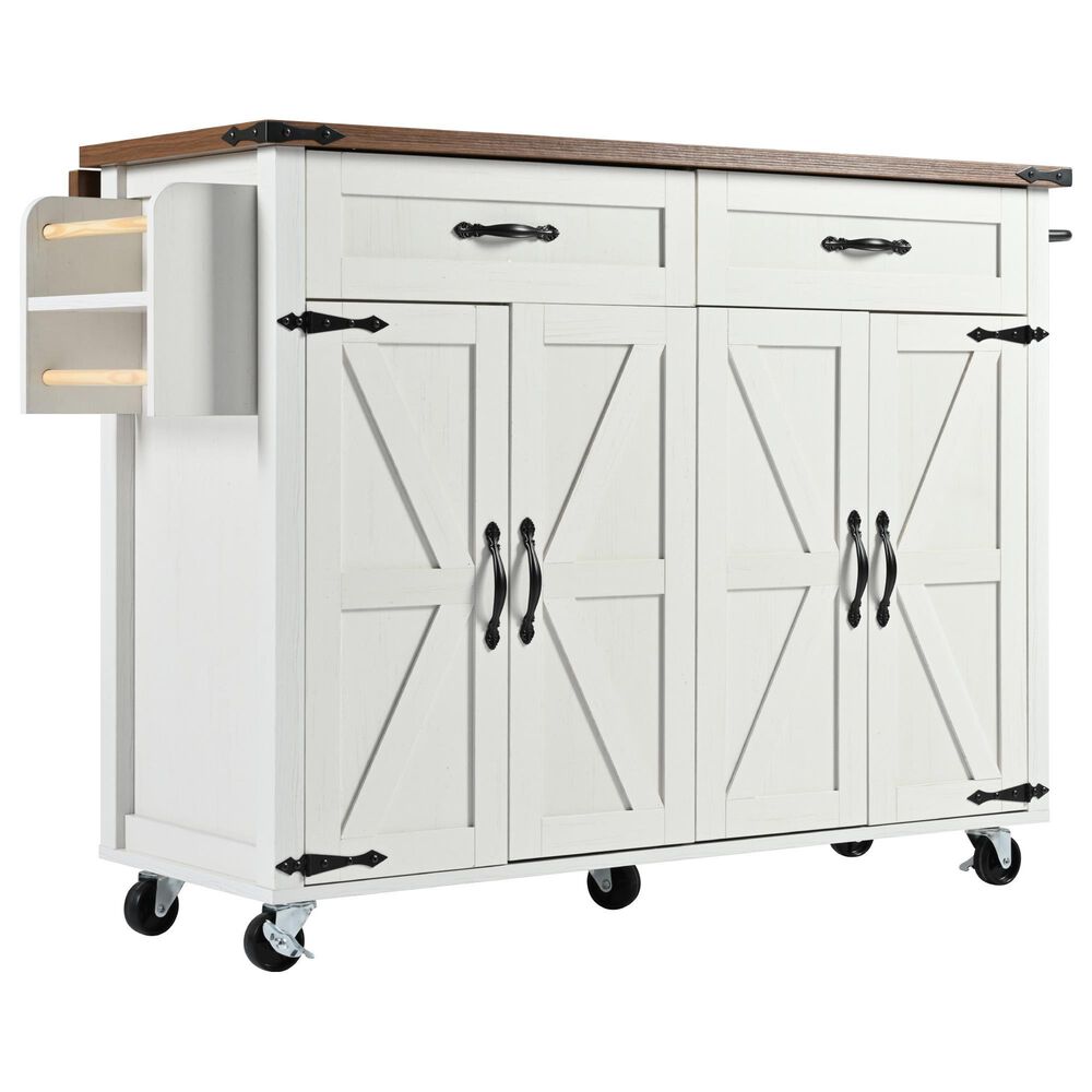 HOMLUX 53.5""Farmhouse Kitchen Island in White, , large