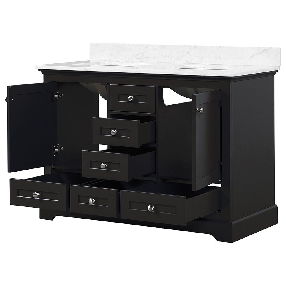 Lexora Home Dukes 48&quot; Double Bathroom Vanity in Espresso with 2 cm White Carrara Marble Top and Rectangular Sinks, , large