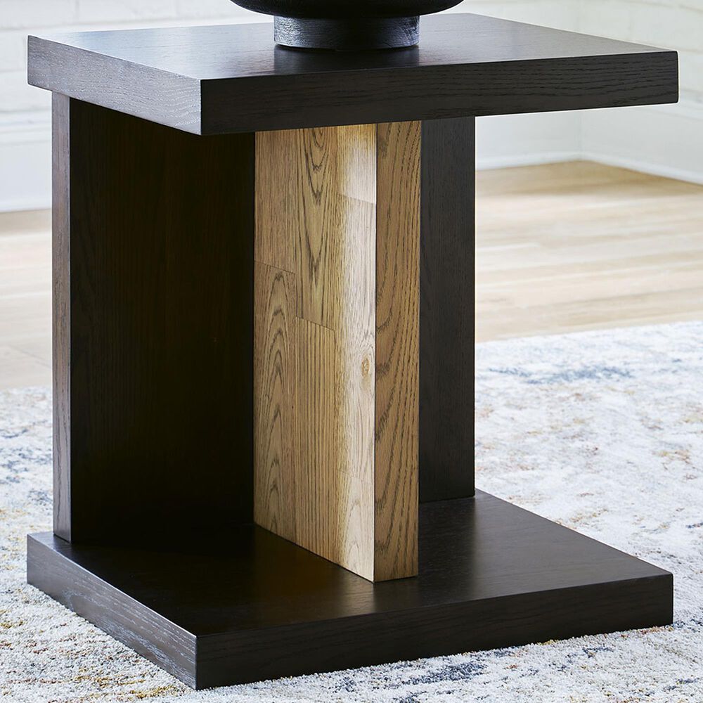 Ashley Kocomore Chairside End Table in Dark Warm Brown and Light Natural Oak, , large