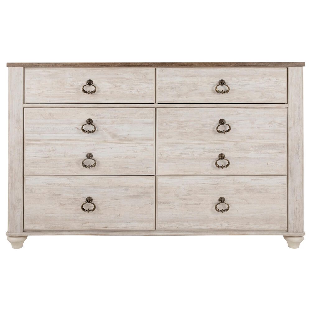 Signature Design by Ashley Willowton 6 Drawer Dresser in White Washed