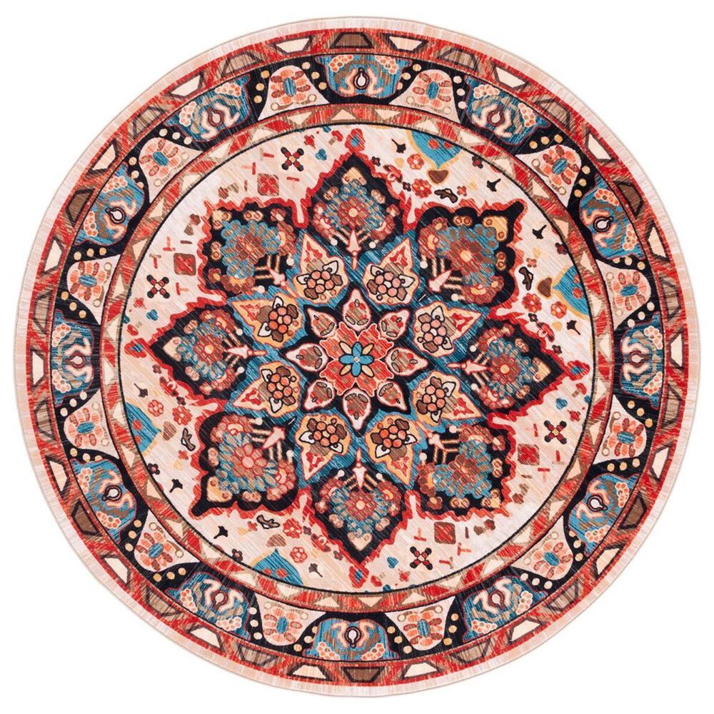 Safavieh Riviera 6"7" Round Blue and Beige Area Rug, , large