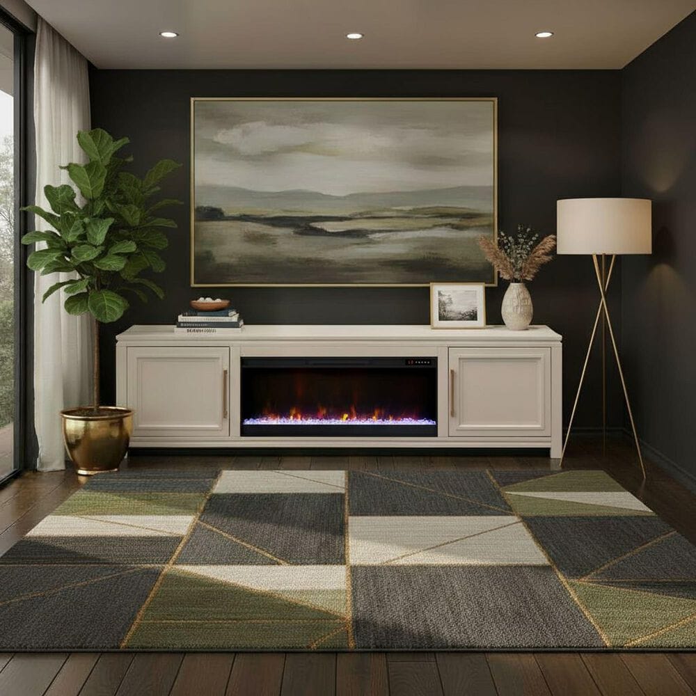 Legends Home The Cove 95" Fireplace Console with Fireplace Insert in Khaki, , large