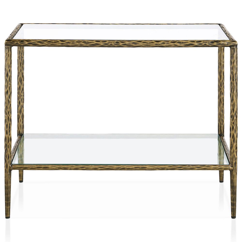 Furniture of America Lalia End Table with Tempered Glass Top and Open Storage Shelf in Matte Gold, , large