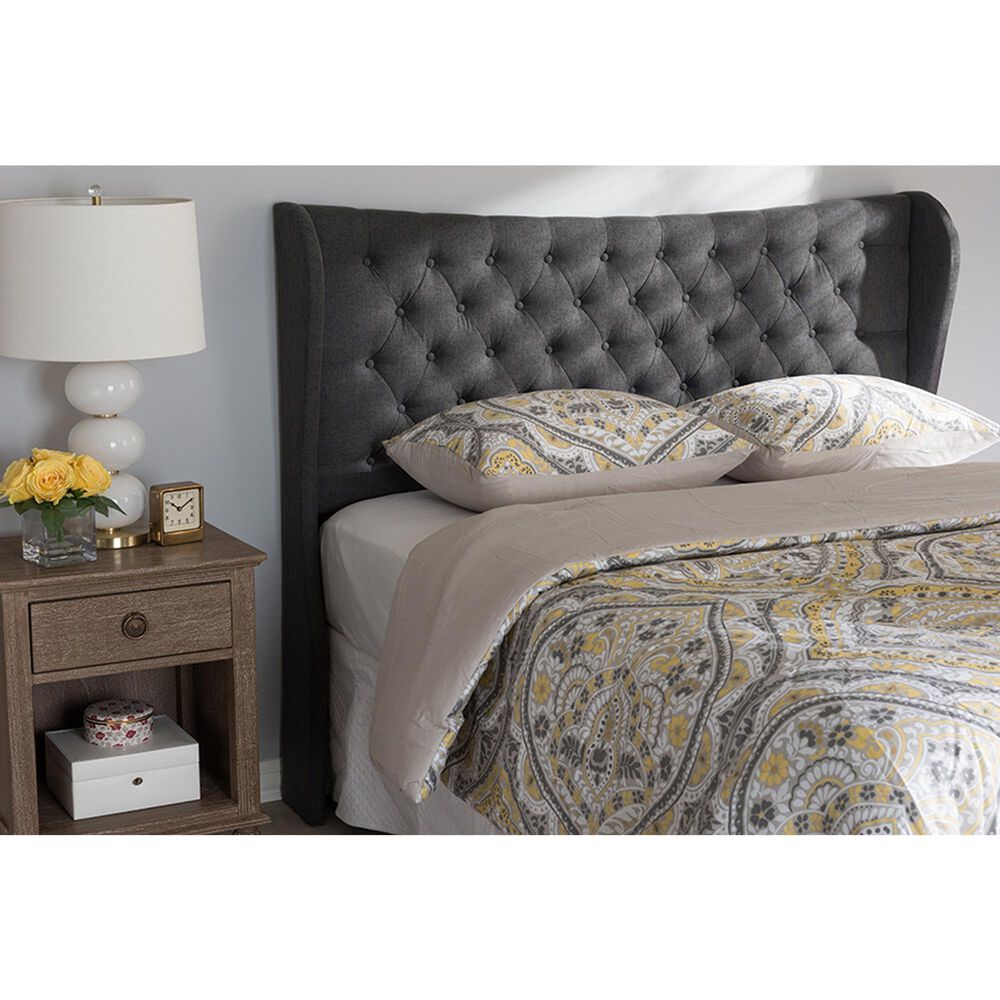 Baxton Studio Cadence King Wingback Headboard in Dark Grey, , large