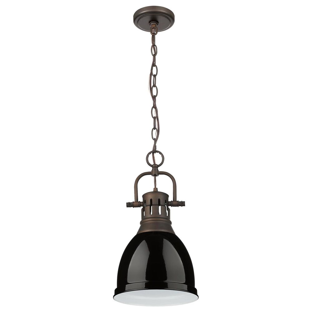 Golden Lighting Duncan 1-Light Small Pendant with Chain and Black Shade in Rubbed Bronze, , large