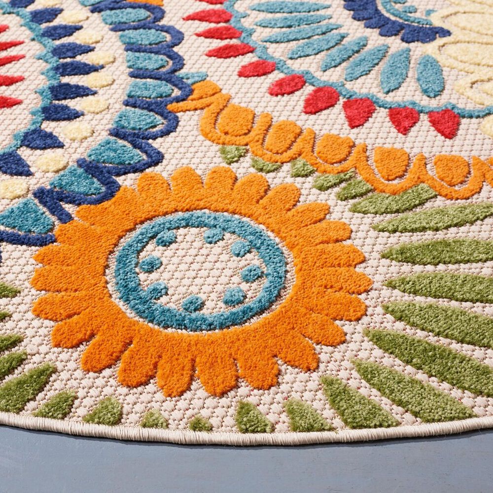 Safavieh Cabana CBN382M 8&#39; Round Blue and Ivory Indoor/Outdoor Area Performance Rug, , large