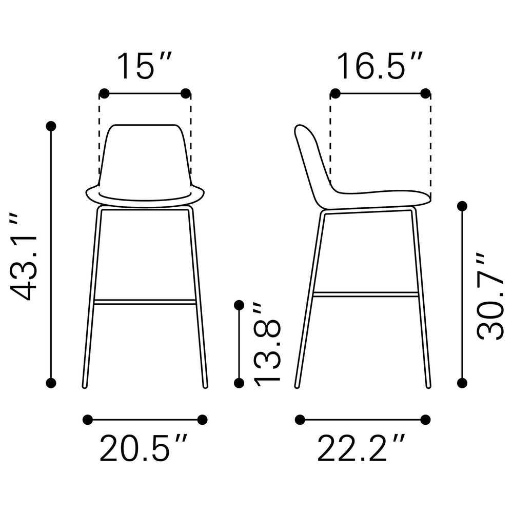 Zuo Modern Tony Extra Tall Bar Chair in Yellow/Gold, , large