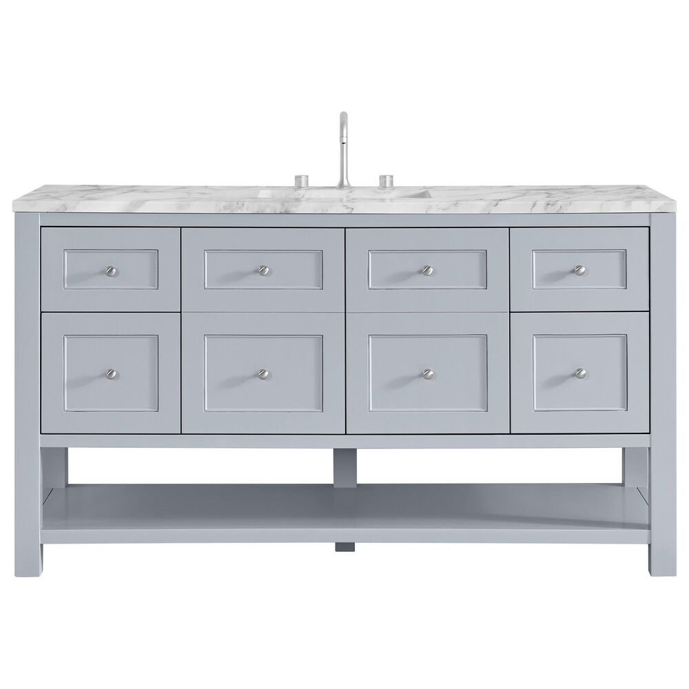 James Martin Vanities Breckenridge 60" Single Bathroom Vanity in Serenity Blue with 3 cm Carrara White Marble Top and Rectangular Sink, , large