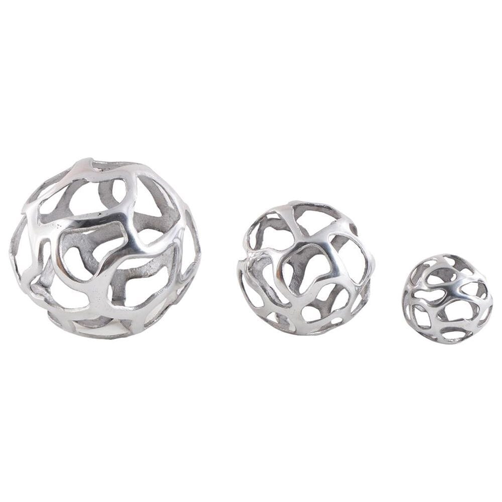 Maple and Jade 3-Piece Abstract Cutout Orb Decorative Sculpture Set in Silver, , large